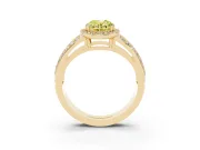 Fancy Yellow Oval Cut Diamond Halo Ring Set in Yellow gold with Double Pavé Split Shank