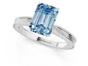 Emerald Cut Engraved Engagement Ring Setting for a Fancy Blue Lab-Grown Diamond | White Gold