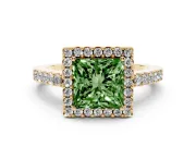Princess Cut Halo Engagement Ring Setting for a Fancy Green Lab-Grown Diamond | Single Row Pavé Band | Yellow Gold