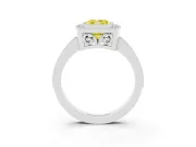 Fancy Yellow Cushion Cut Diamond Halo Ring Set in Platinum with Pavé Band and Milgrain-Edged Prongs