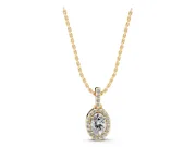 Oval Lab-Grown Diamond Pavé Halo Pendant Necklace | Pavé Bail | Yellow Gold
