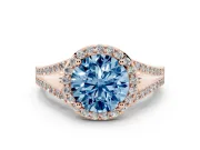 Round Halo Engagement Ring Setting for a Fancy Blue Lab-Grown Diamond | Pave Split Shank | Rose Gold