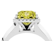 Fancy Yellow Princess Cut Diamond Halo Ring Set in White gold with Cathedral Band and Prong Setting