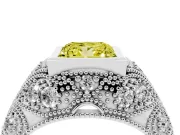 Fancy Yellow Princess Cut Diamond Bezel Ring Set in Platinum with Milgrain Accent Band