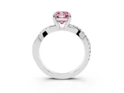 Fancy Pink Cushion Cut Diamond Twist Band Solitaire Set in Silver with Pavé Accents and Prong Setting