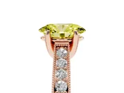 Oval Vintage Hidden Halo Engagement Ring Setting for a Fancy Yellow Lab-Grown Diamond | Milgrain Pave Band | Rose Gold