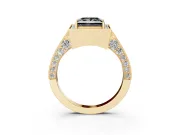 Princess Cut Milgrain Halo Engagement Ring Setting for a Black Center | Side Stones | Yellow Gold