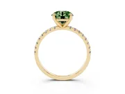 Fancy Green Round Cut Diamond Brilliant Solitaire Ring Set in Yellow gold with Pavé Band and Prong Setting