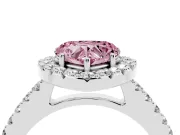 Fancy Pink Heart Cut Diamond Halo Pavé Solitaire Ring Set in White gold with Prong-Set Center Stone