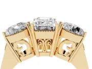 Emerald Cut Diamond Three-Stone Engagement Ring Set in Yellow gold with Polished Band