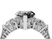 Fancy Black Heart Cut Diamond Three-Stone Ring Set in White gold with Milgrain Band