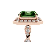 Asscher Cut Halo Engagement Ring Setting for a Fancy Green Lab-Grown Diamond | Bezel Station Shoulders | Rose Gold