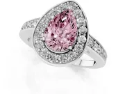 Fancy Pink Pear Cut Diamond Halo Pavé Engagement Ring Set in Silver with Bezel Setting