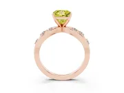 Fancy Yellow Princess Cut Diamond Solitaire Ring Set in Rose gold with Side Stones on Criss-Cross Band and Prong Setting
