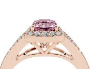 Emerald Cut Split Shank Halo Engagement Ring Setting for a Fancy Pink Lab-Grown Diamond | Rose Gold