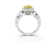 Fancy Yellow Round Cut Diamond Halo Ring Set in Silver with Milgrain Pavé Band and Prong Setting