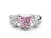 Heart-Shaped Three Stone Engagement Ring Setting for a Fancy Pink Lab-Grown Diamond | Tapered Band | White Gold