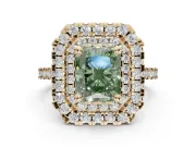 Fancy Green Radiant Cut Lab-Grown Diamond Double Halo Statement Ring Set in Yellow Gold with Pavé Band