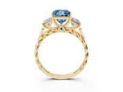 Fancy Blue Princess Cut Diamond Three-Stone Ring Set in Yellow gold with Braided Band