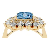 Princess Cut Floral Double Halo Engagement Ring Setting for a Fancy Blue Lab-Grown Diamond | Plain Band | Yellow Gold