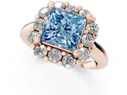 Princess Cut Cluster Halo Engagement Ring Setting for a Fancy Blue Lab-Grown Diamond | Large Round Accents | Rose Gold
