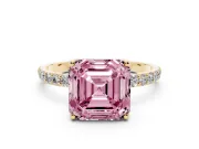 Asscher Cut Pave Solitaire Engagement Ring Setting for a Fancy Pink Lab-Grown Diamond | Slim Band | Yellow Gold