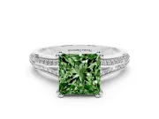 Princess Cut Split Shank Engagement Ring Setting for a Fancy Green Lab-Grown Diamond | Pave Band | White Gold