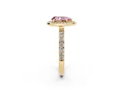 Fancy Pink Pear Cut Diamond Halo Ring Set in Yellow gold with Bezel Frame and Pavé Band
