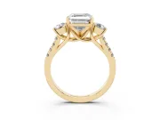 Three-Stone Asscher Cut Diamond Pavé Band Ring Set in Yellow gold with Prong-Set Trio