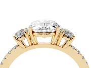 Oval Three Stone Engagement Ring Setting | Pave Shoulders | Yellow Gold