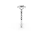 Emerald Cut Diamond Halo Engagement Ring Set in Silver with Pavé Band and Prong Setting
