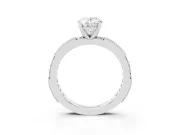 Oval Cut Diamond Solitaire Ring Set in Platinum with Slim Pavé Band and Prong Setting
