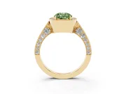 Oval Milgrain Halo Engagement Ring Setting for a Fancy Green Lab-Grown Diamond | Side Stones | Yellow Gold