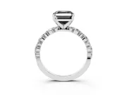 Fancy Black Asscher Cut Diamond Prong Set Engagement Ring Set in Platinum with Round Accent Pavé Band