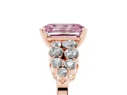 Emerald Cut Side Stone Engagement Ring Setting for a Fancy Pink Lab-Grown Diamond | Shoulder Clusters | Rose Gold