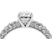 Emerald Cut Multi Row Pave Solitaire Engagement Ring Setting | Domed Shoulders | White Gold