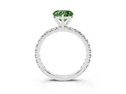 Fancy Green Heart Cut Diamond Pavé Solitaire Ring Set in Silver with Round Band and Prong Setting