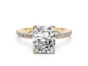 Radiant Cut Pave Solitaire Engagement Ring Setting | Fine Line Pave Band | Yellow Gold