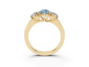 Fancy Blue Three-Stone Marquise Cut Diamond Ring Set in Yellow gold with Matching Prong Settings and Plain Band