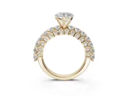 Heart-Shaped Shared Prong Engagement Ring Setting | Two-Row Band | Yellow Gold