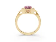 Fancy Pink Radiant Cut Diamond Halo Engagement Ring Set in Yellow gold with Milgrain Pavé Band