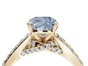 Cushion Cut Pavé Solitaire Engagement Ring Setting for a Fancy Blue Lab-Grown Diamond | Crossover Gallery | Yellow Gold