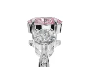 Oval Three Stone Engagement Ring Setting for a Fancy Pink Lab-Grown Diamond | Tapered Pave Band | Sterling Silver