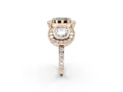 Cushion Cut Three Stone Halo Engagement Ring Setting for a Fancy Green Lab-Grown Diamond | Rose Gold