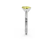 Fancy Yellow Pear Cut Diamond Solitaire Milgrain Engraved Band Set in Silver with Prong Setting
