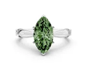 Fancy Green Marquise Cut Diamond Solitaire Twisted Band Ring Set in Platinum with Accent Stones and Prong Setting