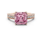 Asscher Cut Hidden Halo Engagement Ring Setting for a Fancy Pink Lab-Grown Diamond | Milgrain Pave | Rose Gold