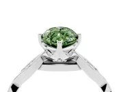 Fancy Green Marquise Cut Diamond Twist Band Solitaire Ring Set in Silver with Leaf Prong Setting and Accent Stones