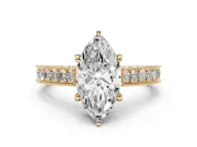 Marquise Vintage Hidden Halo Engagement Ring Setting | Milgrain Pave Band | Yellow Gold