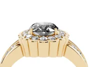 Oval Scalloped Halo Engagement Ring Setting for a Black Center | Double Row Band | Yellow Gold